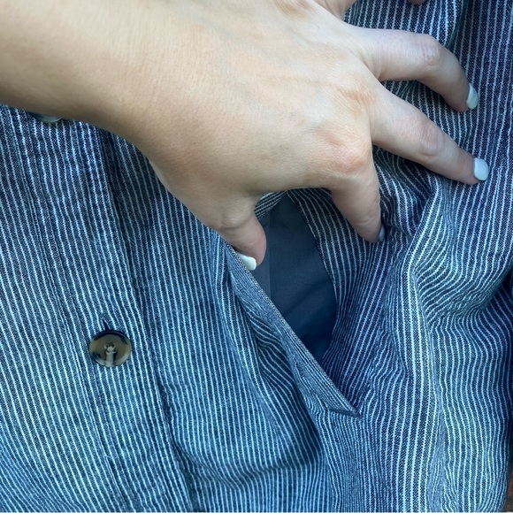 Loft Railroad Stripe Linen Blend Shirt Jacket Gray and White Size Small - Picture 8 of 13